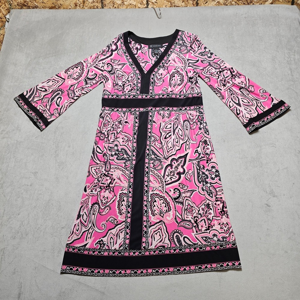 INC International Concepts Pink‎ Paisley Bell Sleeve V-Neck Empire Waist Dress M